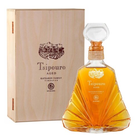 Tsipouro Tirnavou aged + Holzbox 40% 0,7l Katsaros