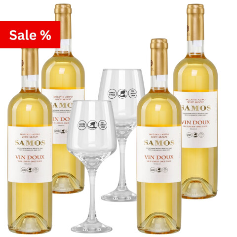 Samos Vin Doux weiß 4x 0,75l + 2 Gläser