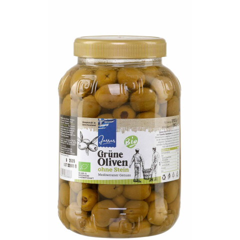Grüne Oliven Bio ohne Stein 860g Jassas GR-BIO-15