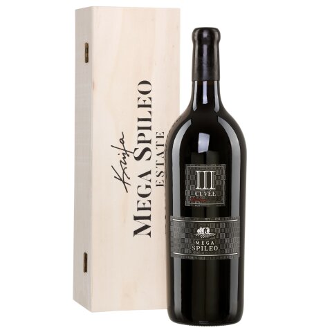 Mega Spileo Cuvée III rot trocken 1,5l mit Holzbox Cavino
